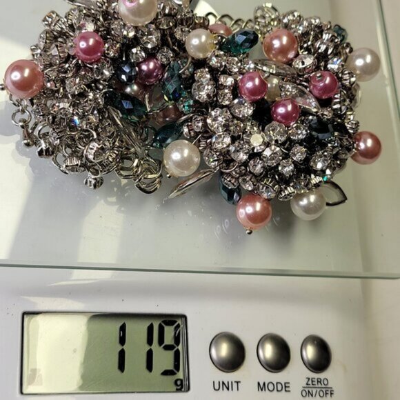 Crystal Rhinestones and Colourful Pearl Bib Collar Statement Choker Necklace - Picture 16 of 16